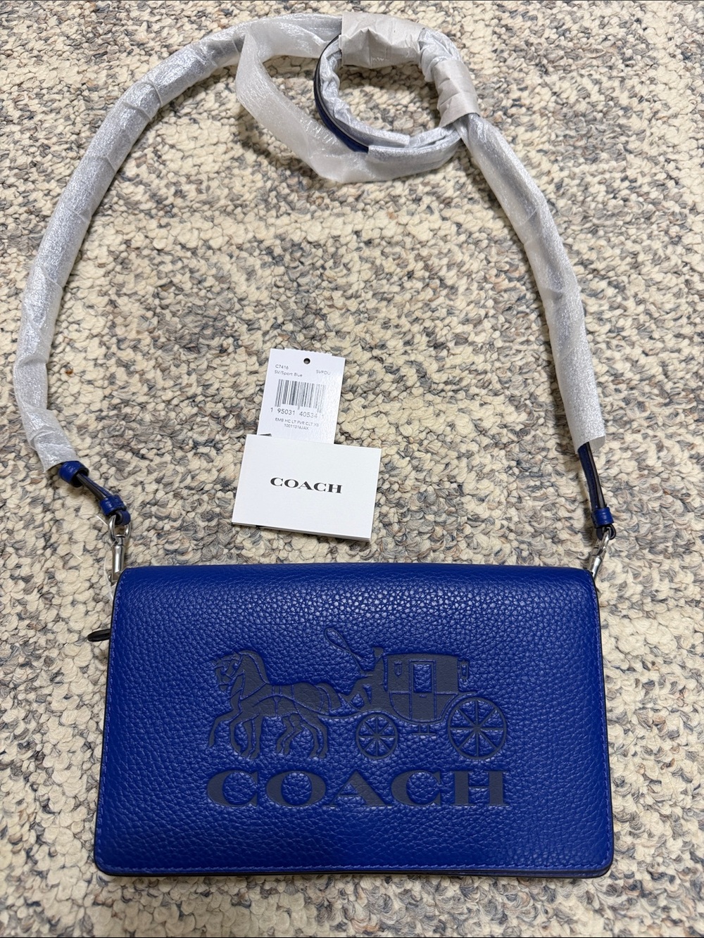 Coach Anna Foldover Clutch Crossbody With Horse & Carriage- NWT cobalt blue